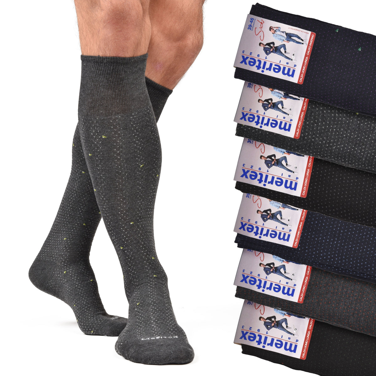 Calze lunghe assortite caldo cotone Meritex 1712 fantasia 6 paia 