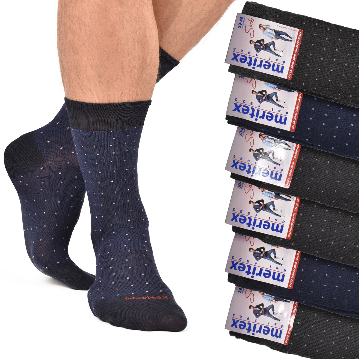 Calze corte assortite caldo cotone Meritex 1721 fantasia 6 paia