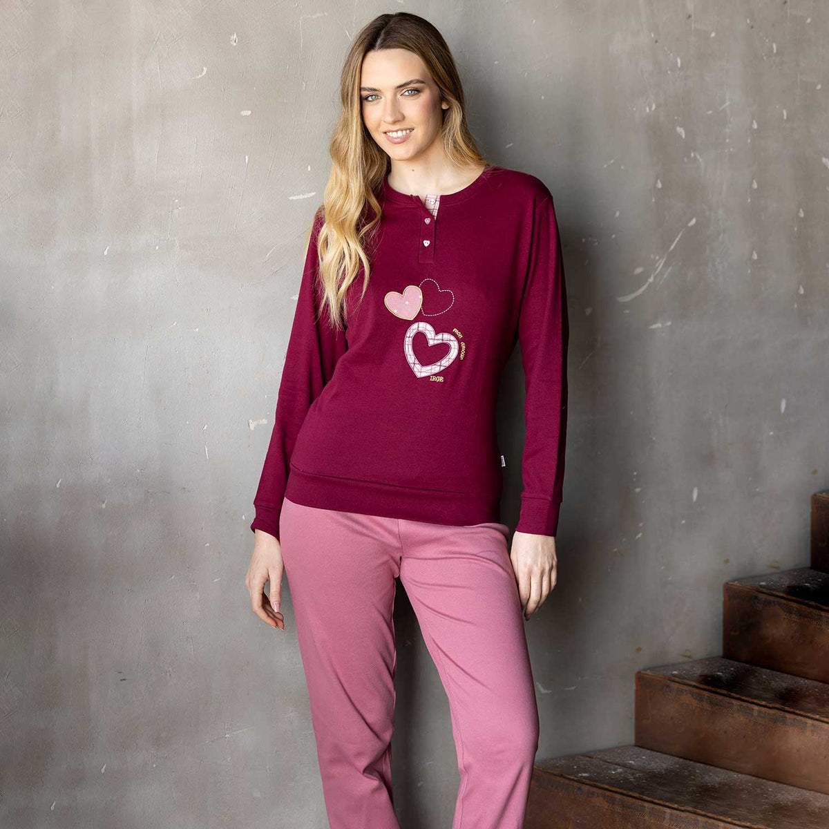 Pigiama donna cuoricini caldo cotone Irge MII2414