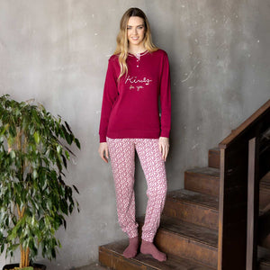 Pigiama donna caldo cotone cuoricini Irge MII2416