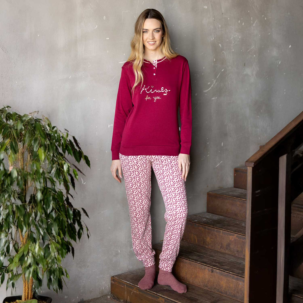 Pigiama donna caldo cotone cuoricini Irge MII2416