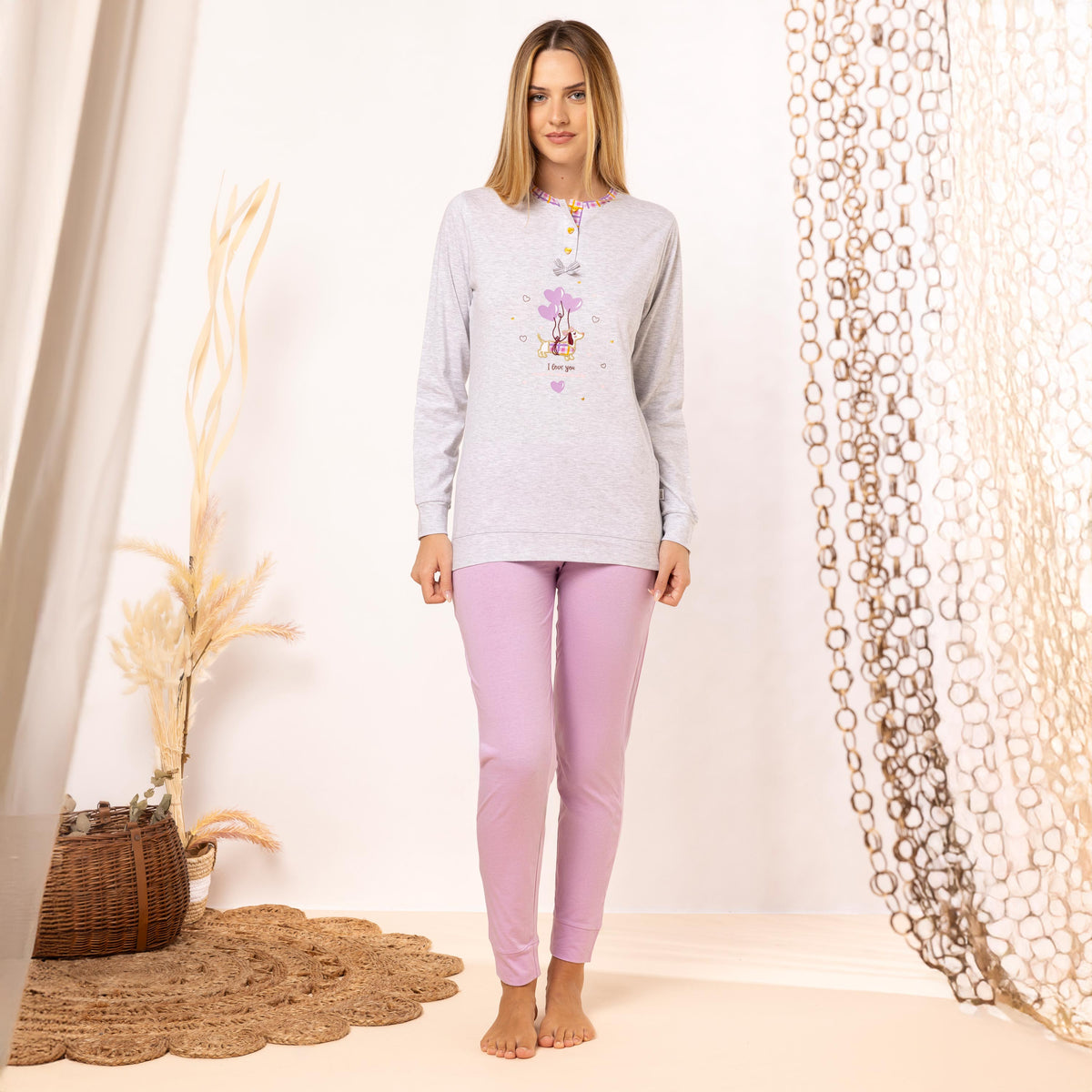 Pigiama Donna in 100% Cotone con Stampa Bassotto Irge MIL2336/SDL205