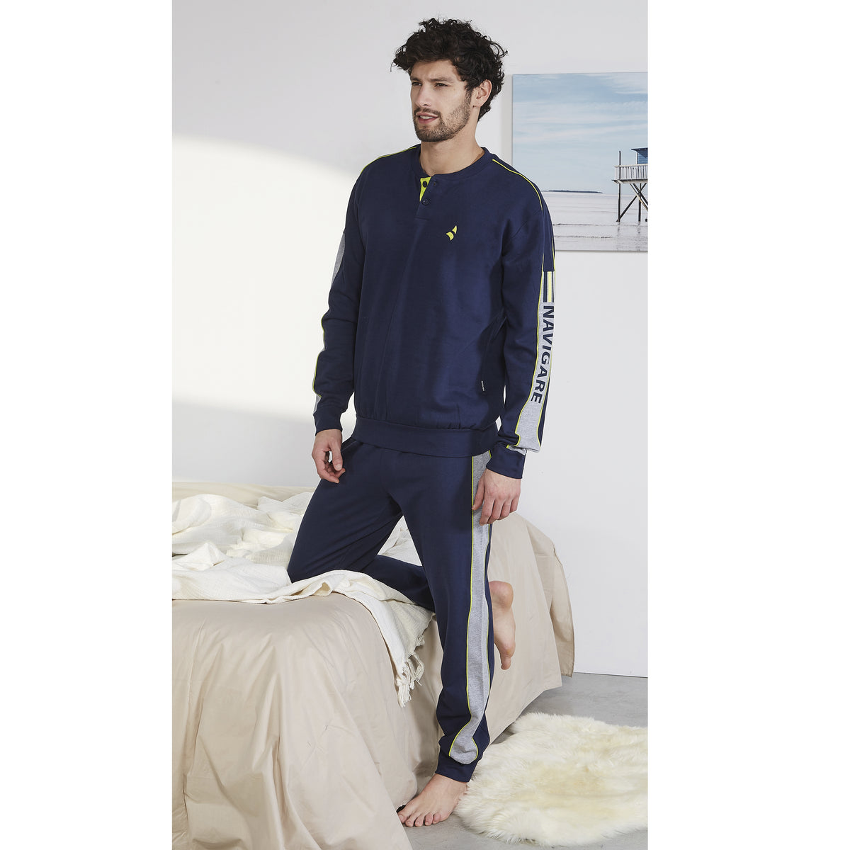 Pigiama uomo invernale Navigare B2141370 cotone felpato navy