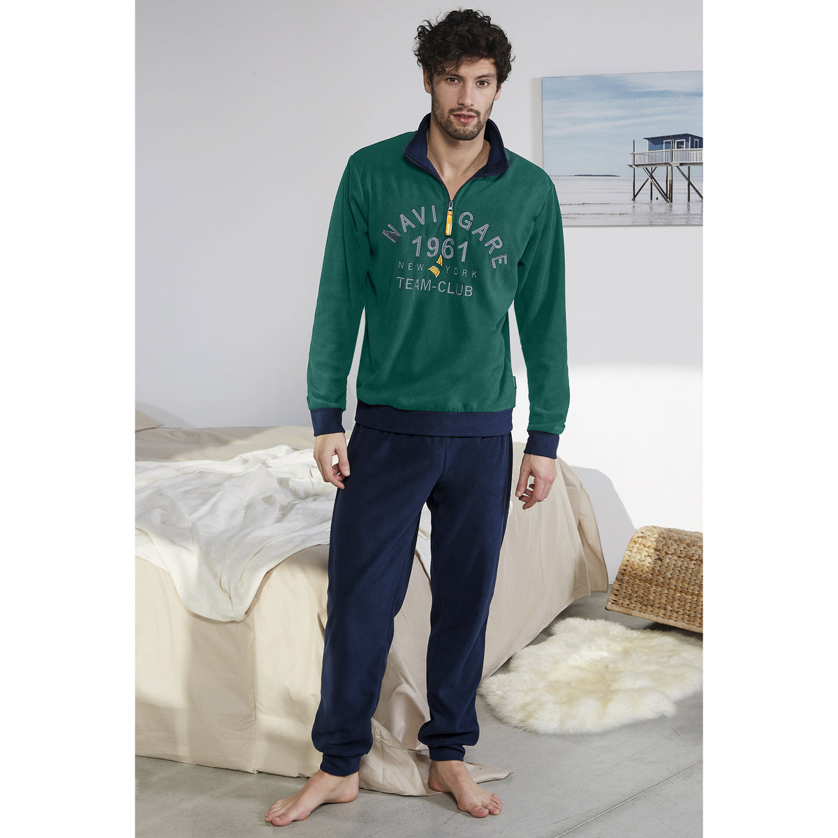 Tuta a collo alto uomo in pile verde blu calda e comoda Navigare B 2141379