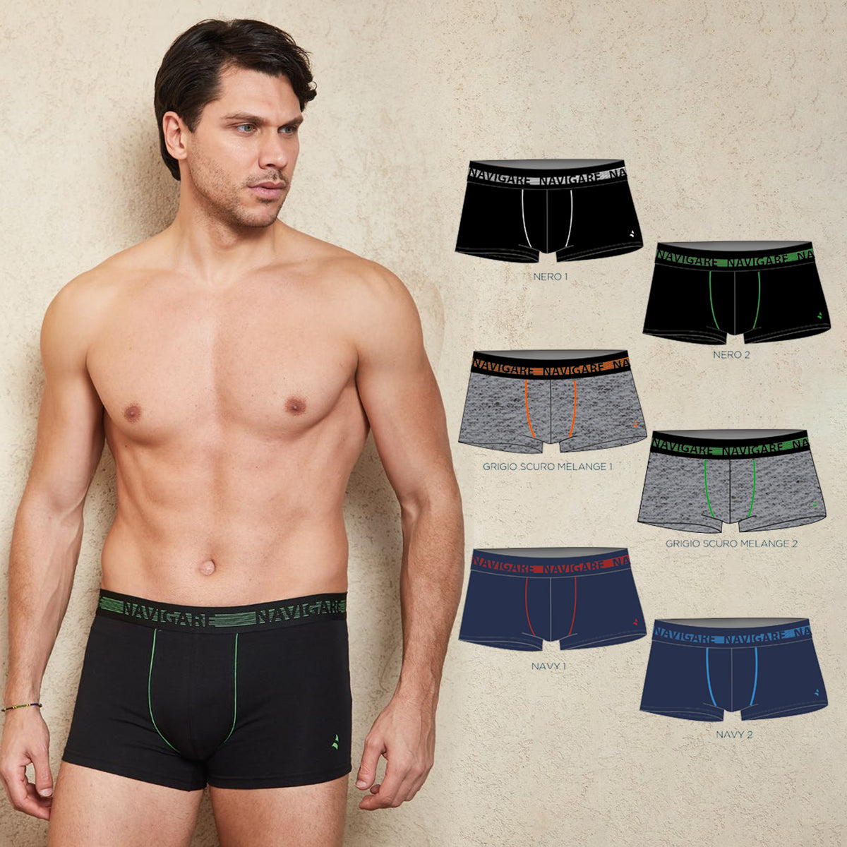 Boxer Navigare uomo B21232Z elastico logato 6 pezzi