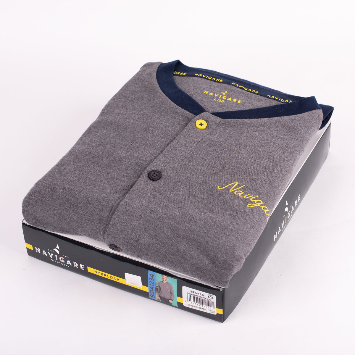 Pigiama uomo Navigare 2141234 a giacca invernale caldo cotone grigio 