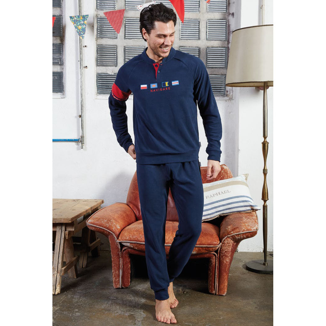 Pigiama Uomo pile Navigare 2141258 invernale bandiere blu