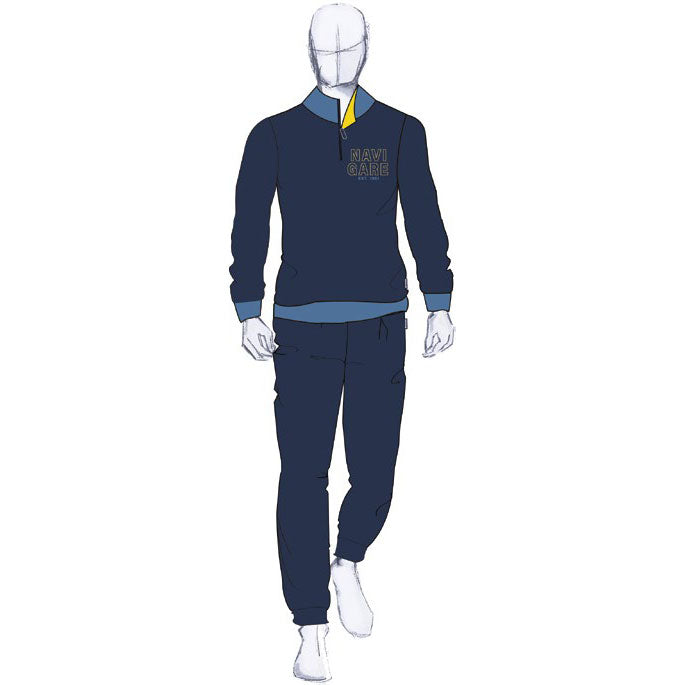 Pigiama Uomo pile caldissimo Navigare 2141262 mezza zip blu