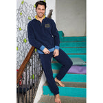 Pigiama Uomo pile caldissimo Navigare 2141262 mezza zip blu