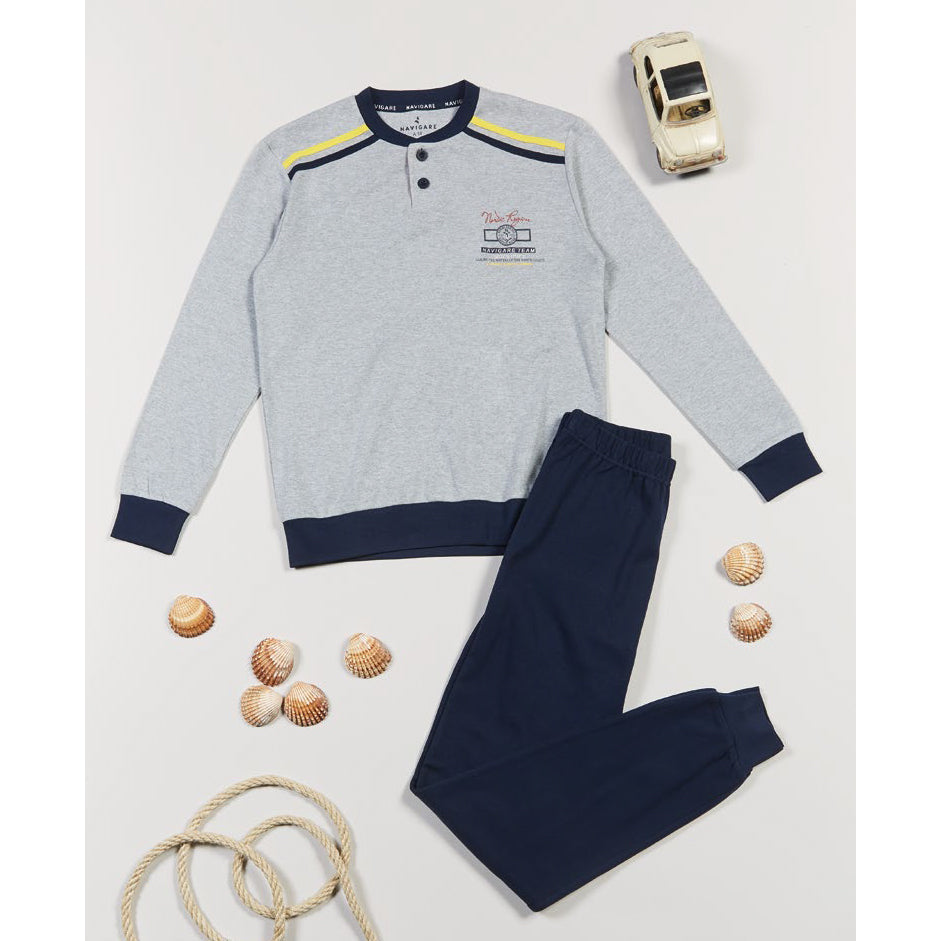 Pigiama bambino ragazzo Navigare 215625 caldo cotone grigio melange