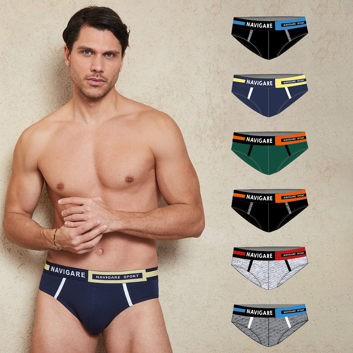Slip Navigare uomo B21245Z elastico logato 6 pezzi