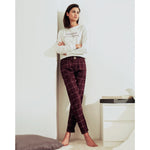 Pigiama donna Jadea 5131 fantasia quadri caldo cotone flanella panna