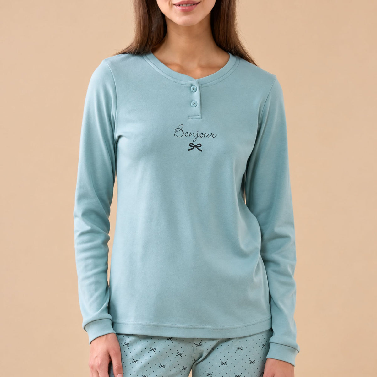 Pigiama donna caldo cotone con fiocchetti Noidinotte FA9733