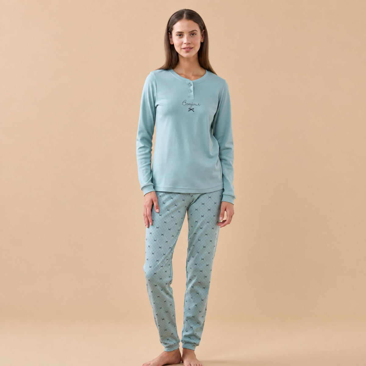 Pigiama donna caldo cotone con fiocchetti Noidinotte FA9733