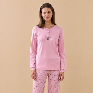 Pigiama donna caldo cotone con fiocchetti Noidinotte FA9733