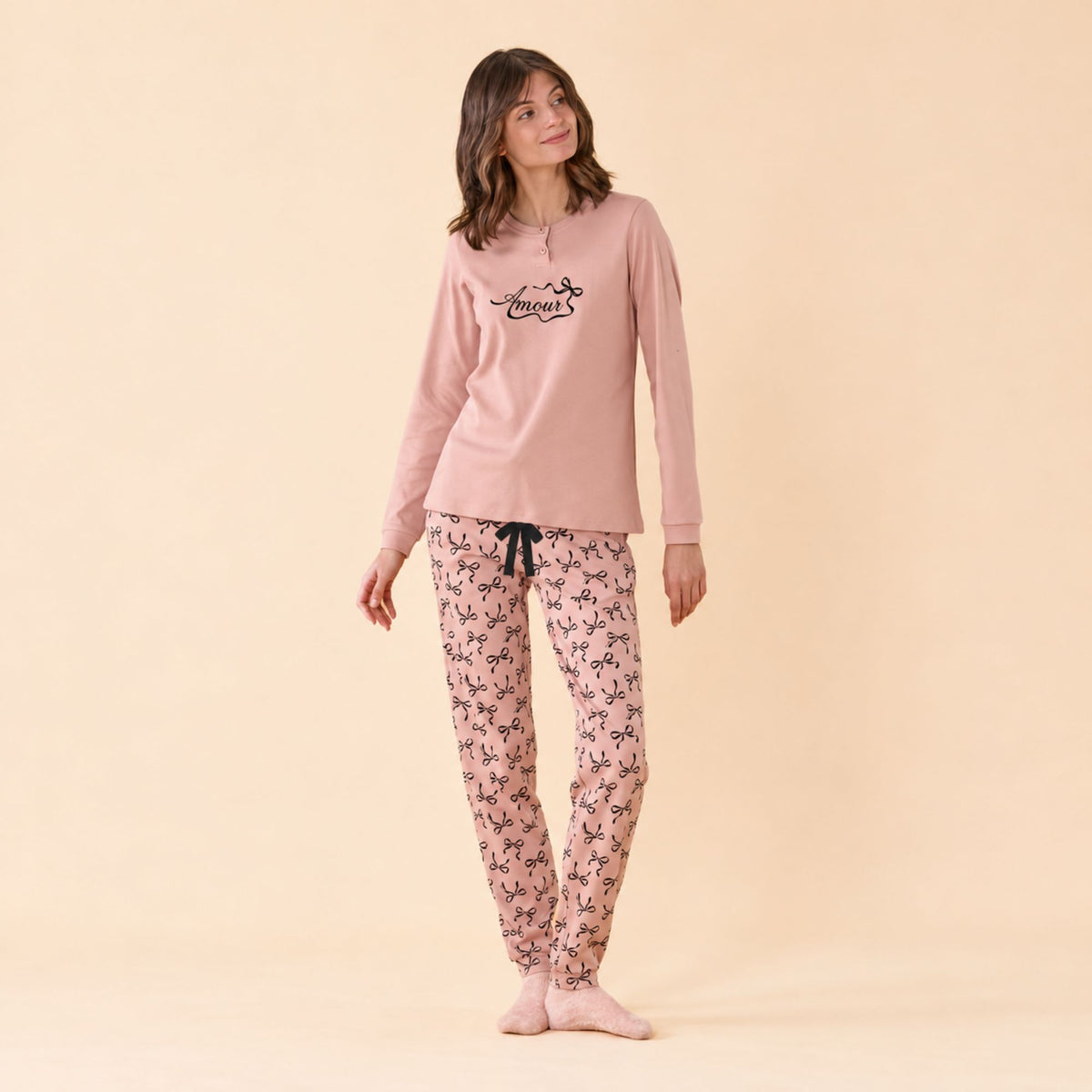 Pigiama donna in caldo cotone fiocchetti Noidinotte FA9739