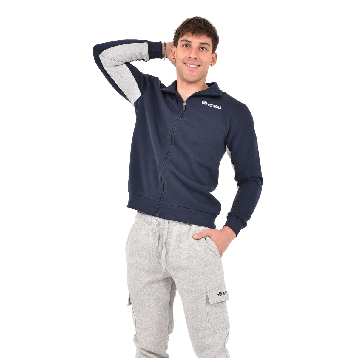 Tuta uomo felpata con zip pantalone cargo Superga SMW23152