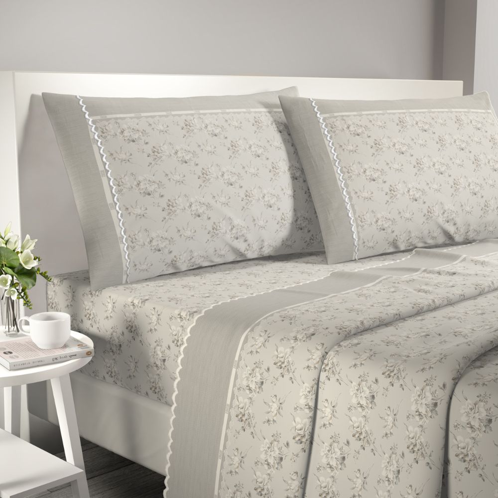 Lenzuola letto fantasia fiorata con smerlo Irge Praga Nova