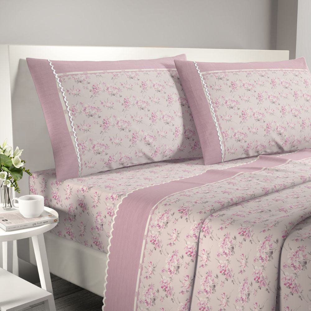 Lenzuola letto fantasia fiorata con smerlo Irge Praga Nova