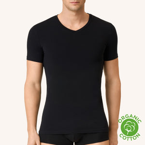 T-shirt uomo mezza manica scollo V cotone organico Golden Lady