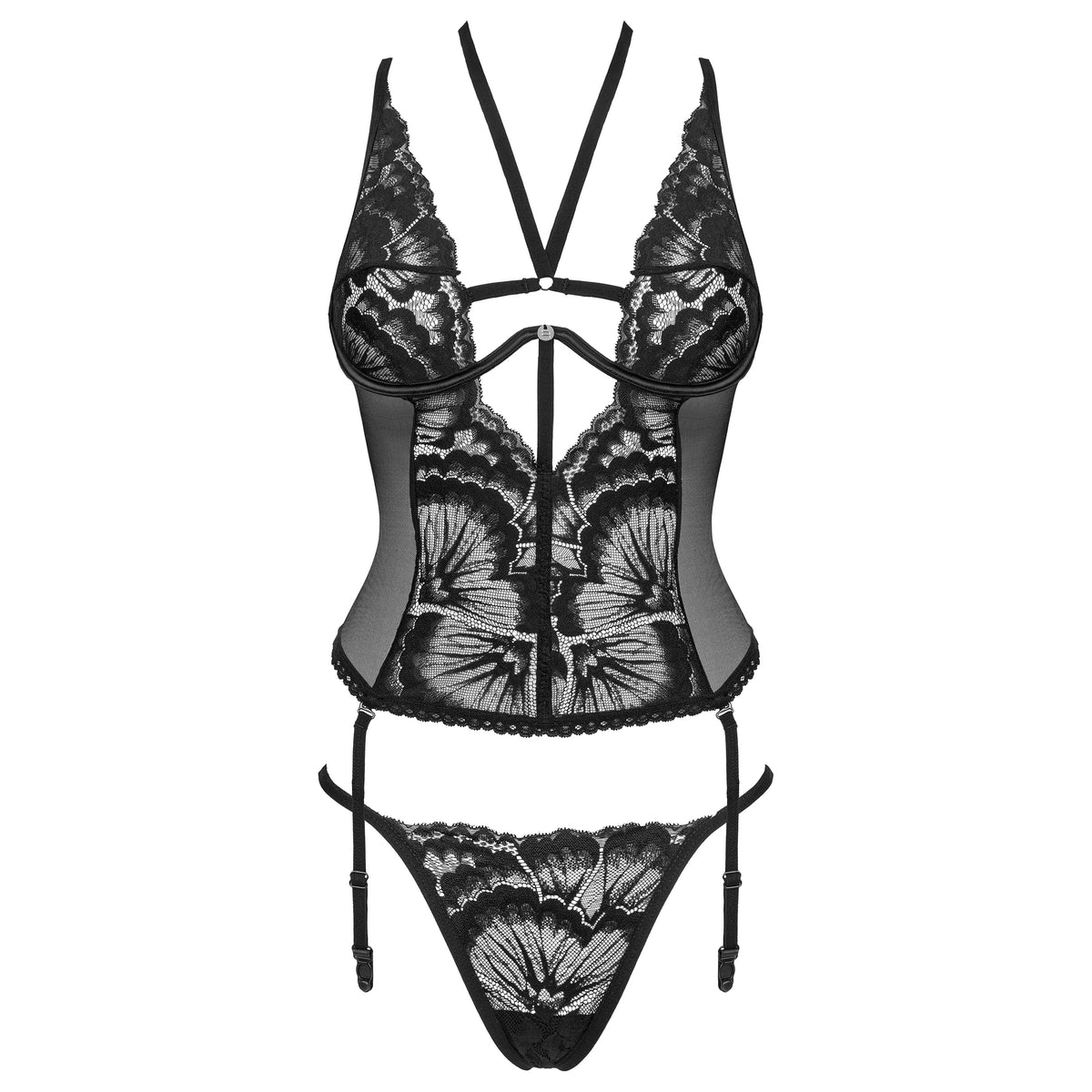 Corsetto ferretto sexy + reggicalze sganciabili + perizoma Obsessive Alessya