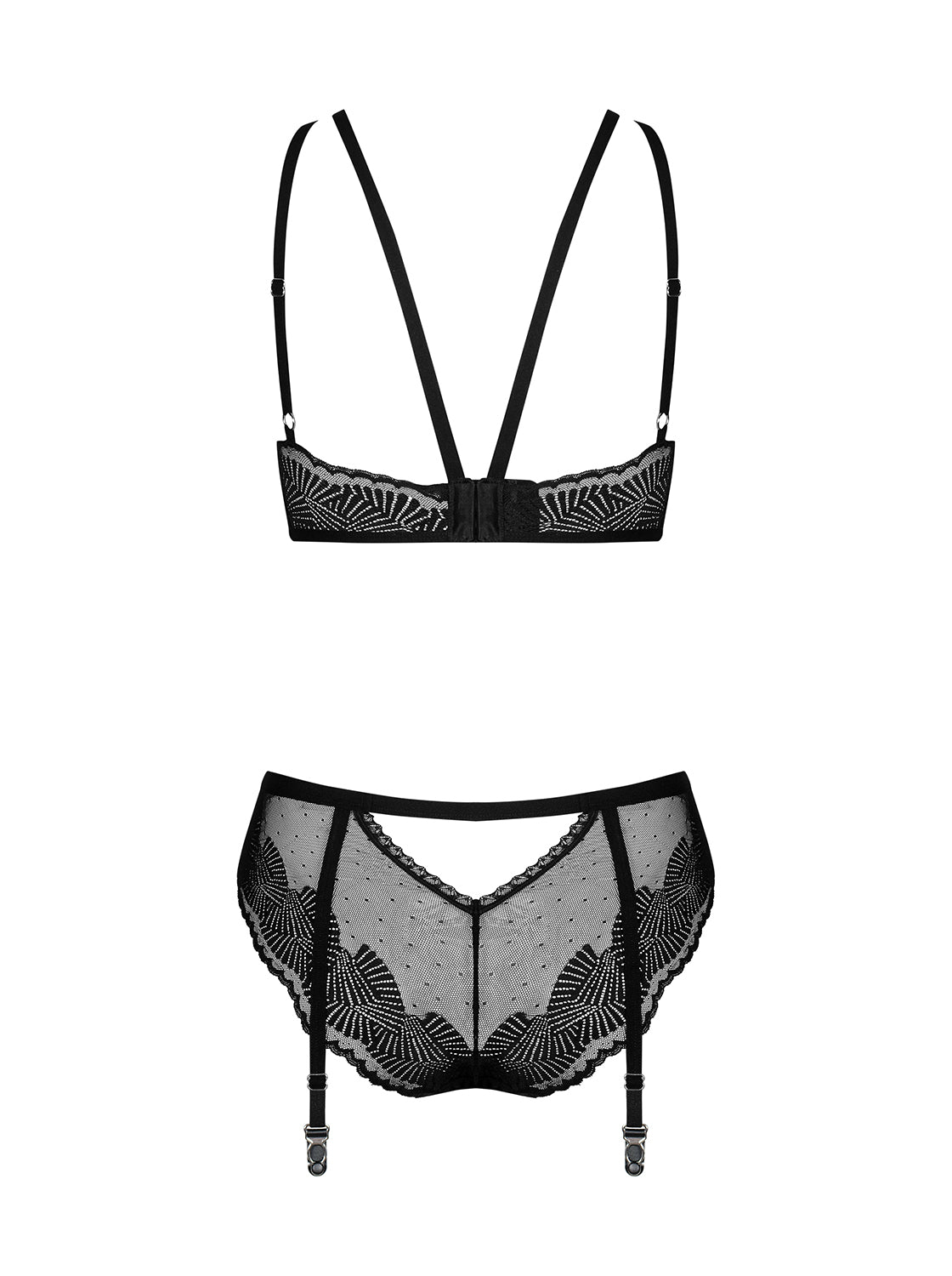 Set sexy Obsessive Allastia reggiseno + slip con reggicalze integrato