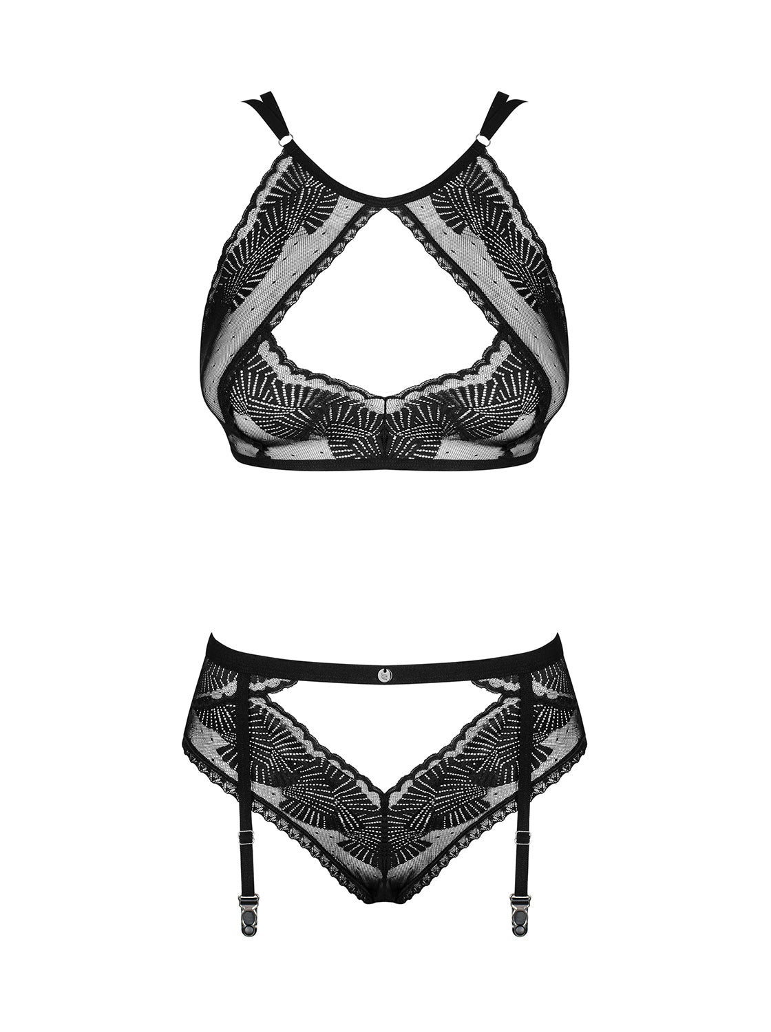 Set sexy Obsessive Allastia reggiseno + slip con reggicalze integrato