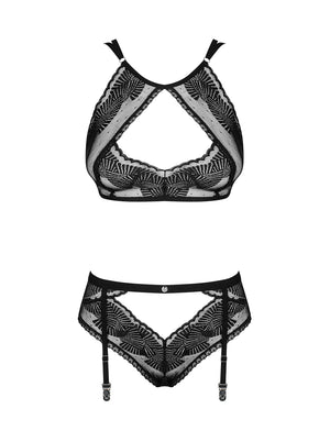 Set sexy Obsessive Allastia reggiseno + slip con reggicalze integrato