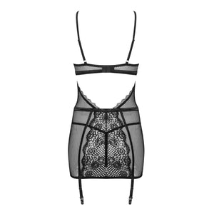 Chemise in sexy pizzo rete + reggicalze removibile + perizoma Obsessive Basitta