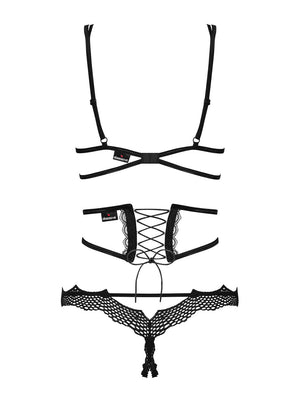 Sexy coordinato aperto donna Obsessive Bravelle set da 3 pezzi 