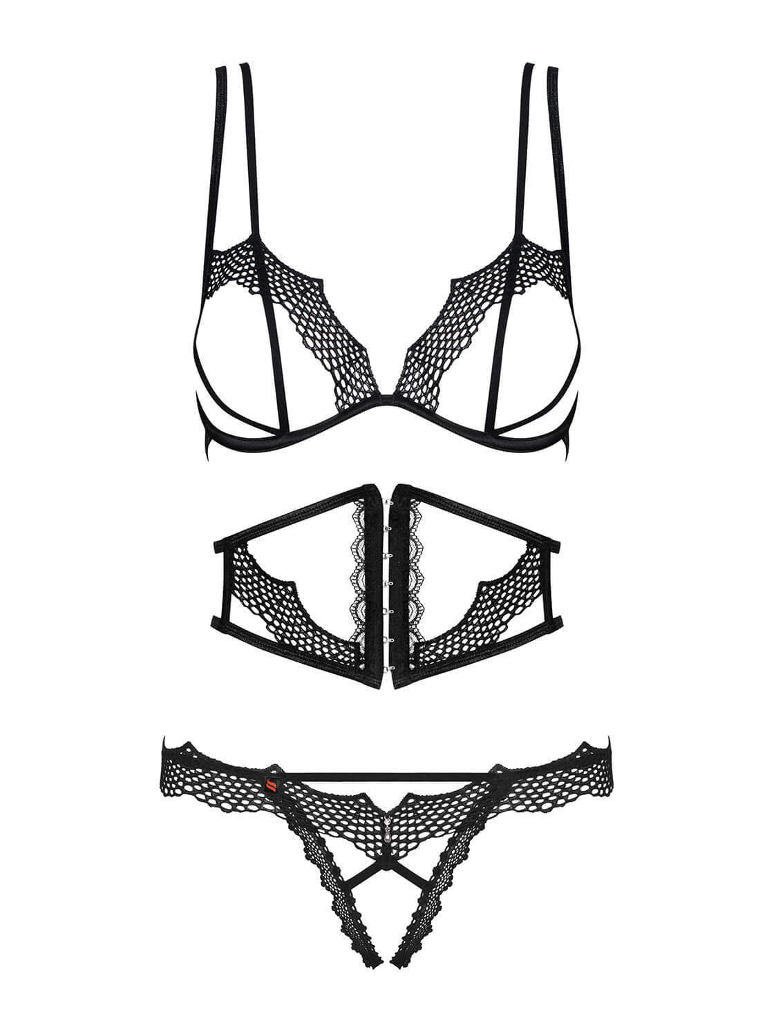 Sexy coordinato aperto donna Obsessive Bravelle set da 3 pezzi 