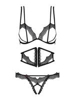 Sexy coordinato aperto donna Obsessive Bravelle set da 3 pezzi 