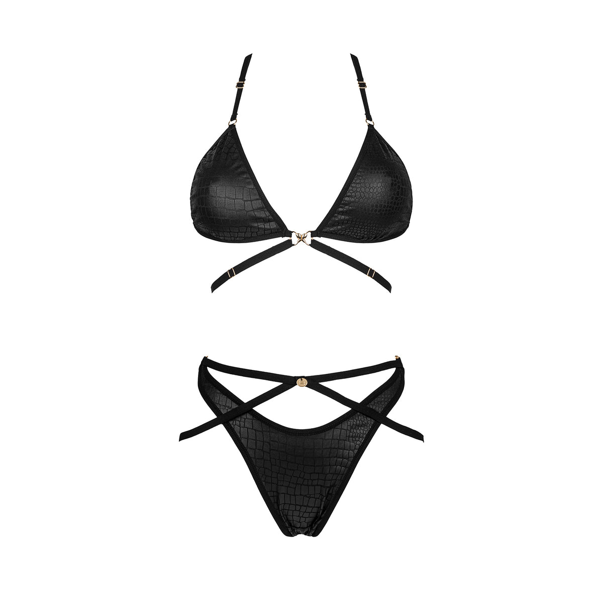 Coordinato pitonato nero su nero set sexy Cobra Nive 2 pezzi Obsessive