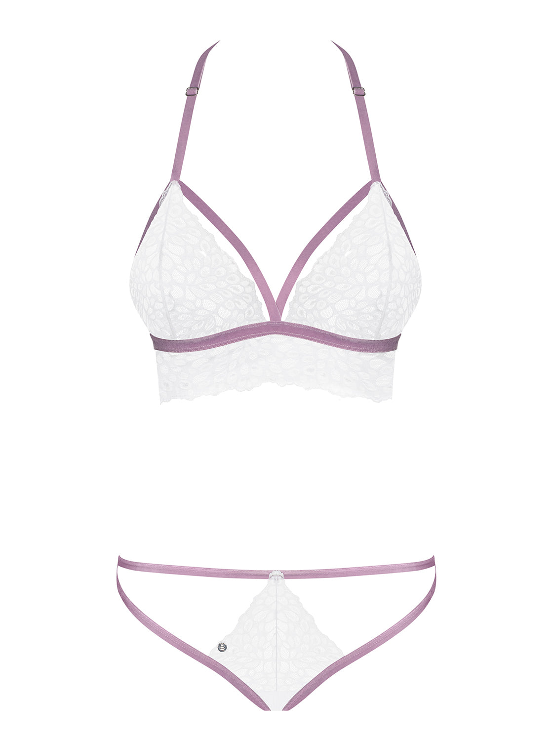 Set bralette + perizoma sexy bianco lilla Obsessive Lilyanne