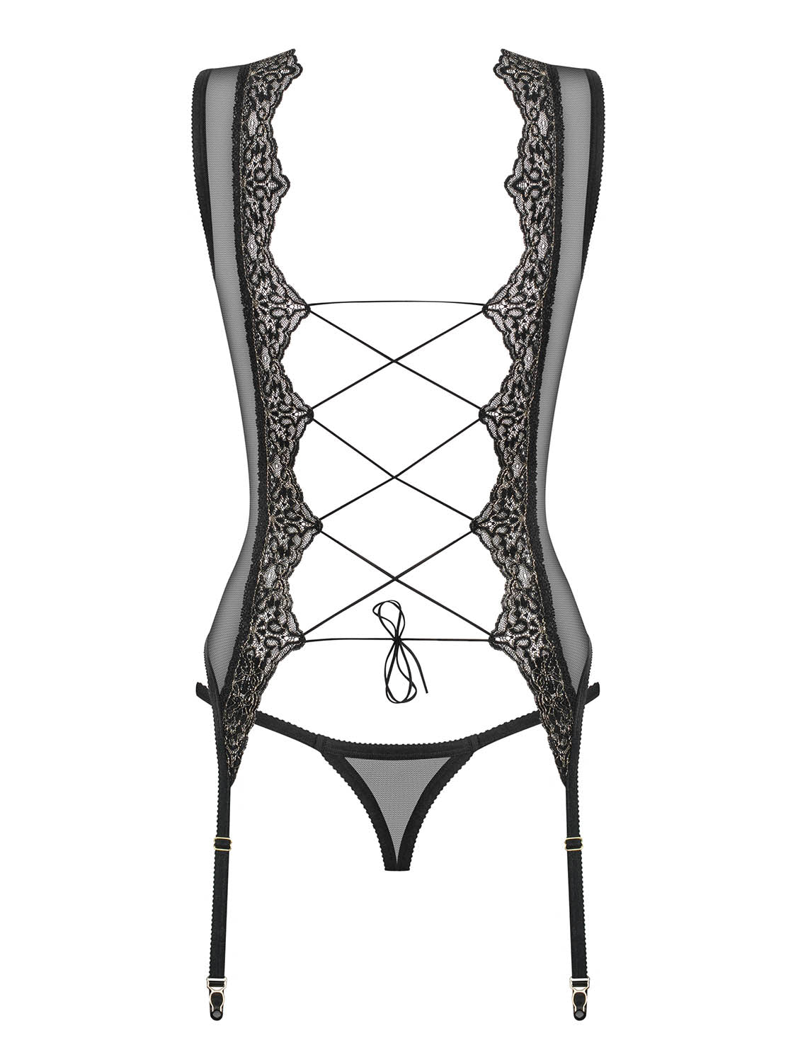 Sexy corsetto reggicalze + perizoma Obsessive Meshlove corset e thong