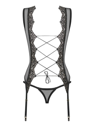 Sexy corsetto reggicalze + perizoma Obsessive Meshlove corset e thong