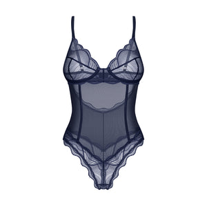 Body tulle e pizzo cavallo aperto Obsessive Nightly Blue Crotchless Teddy
