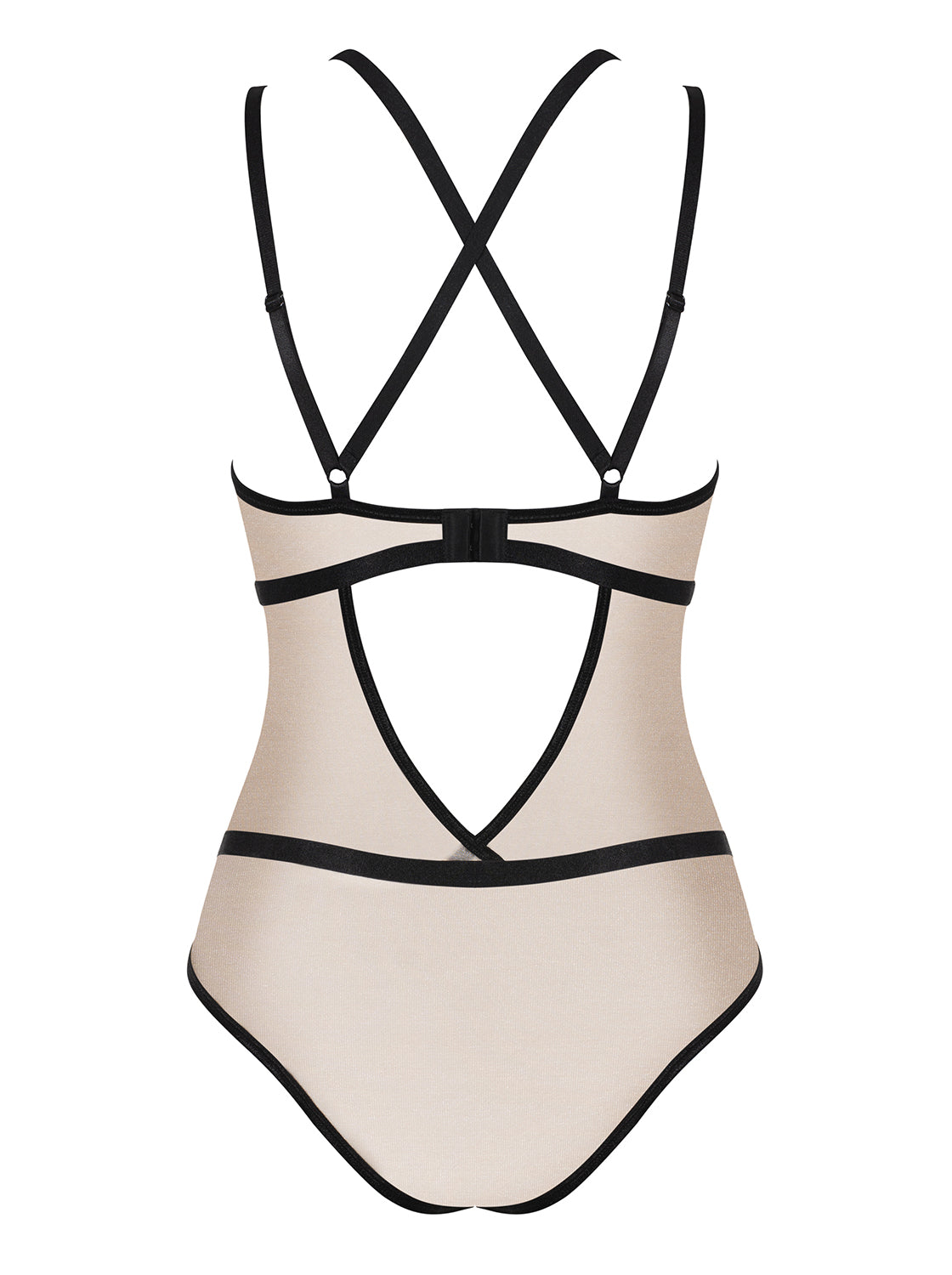 Body nudo perlato cinghie nere Obsessive Nudelia