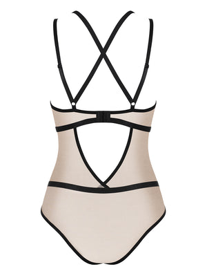 Body nudo perlato cinghie nere Obsessive Nudelia
