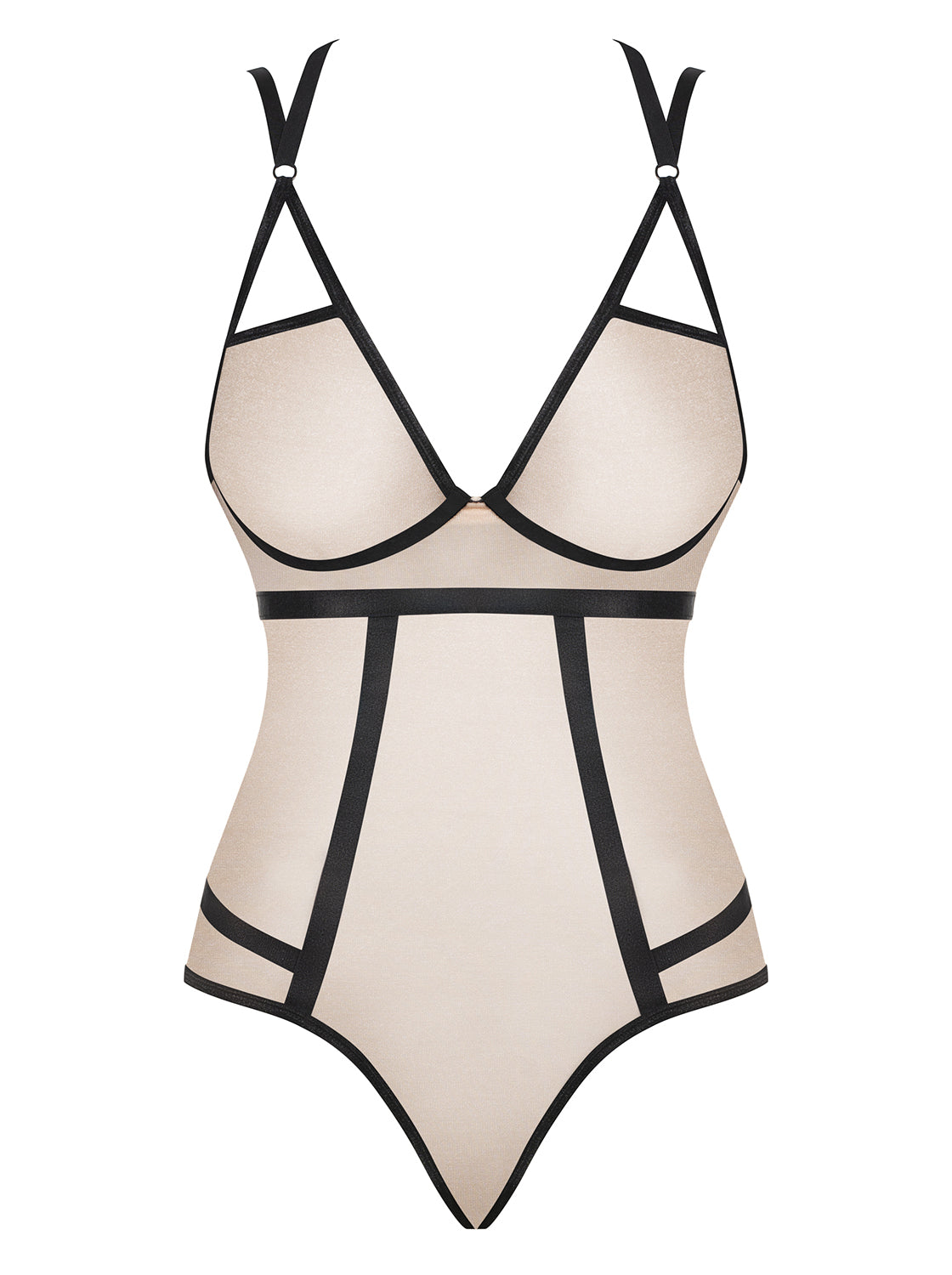 Body nudo perlato cinghie nere Obsessive Nudelia