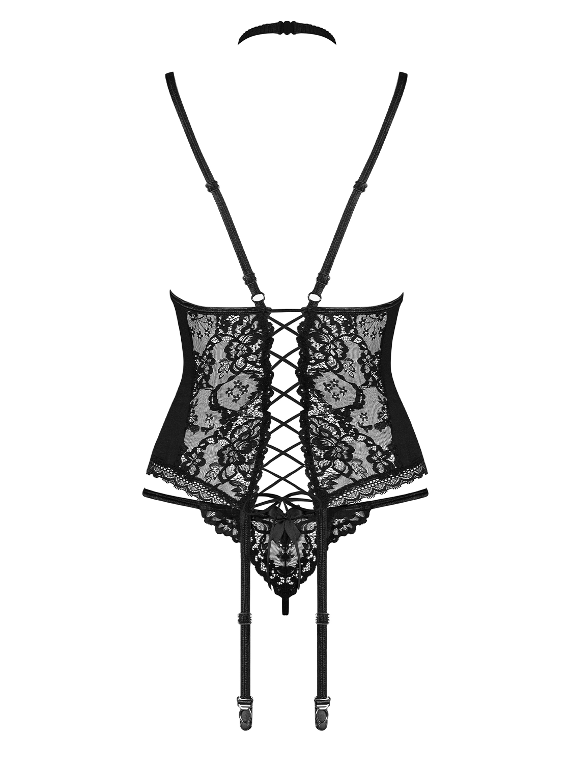 Corsetto con ferretto e reggicalze + perizoma Obsessive Raquelia