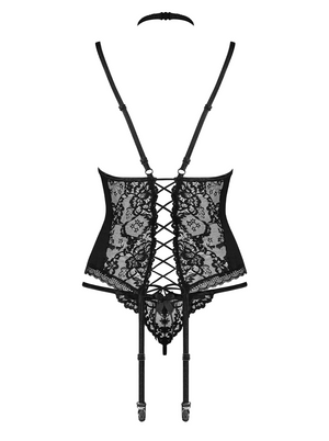Corsetto con ferretto e reggicalze + perizoma Obsessive Raquelia
