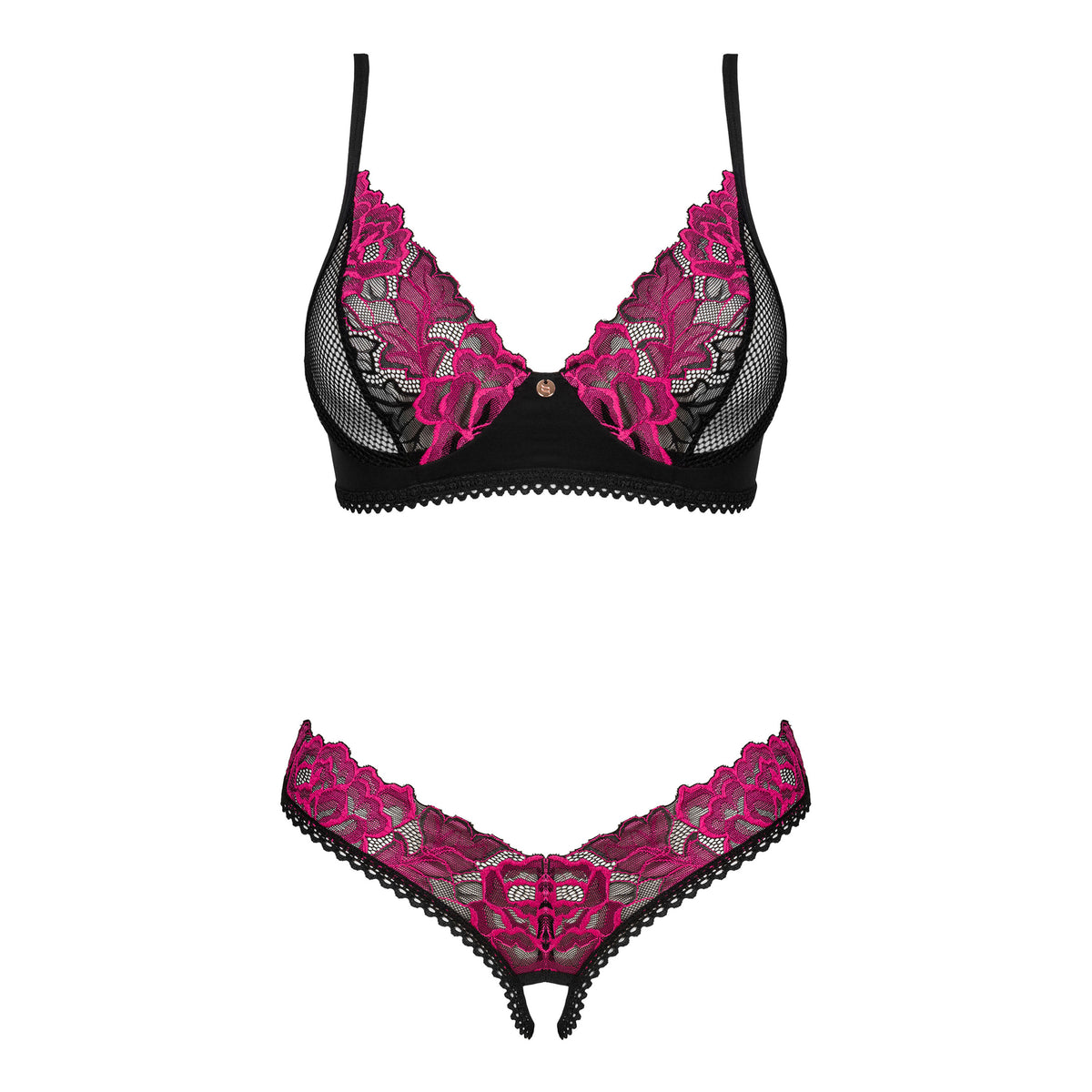 Set reggiseno ferretto + perizoma crotchless Obsessive Rosenty 2 pcs 