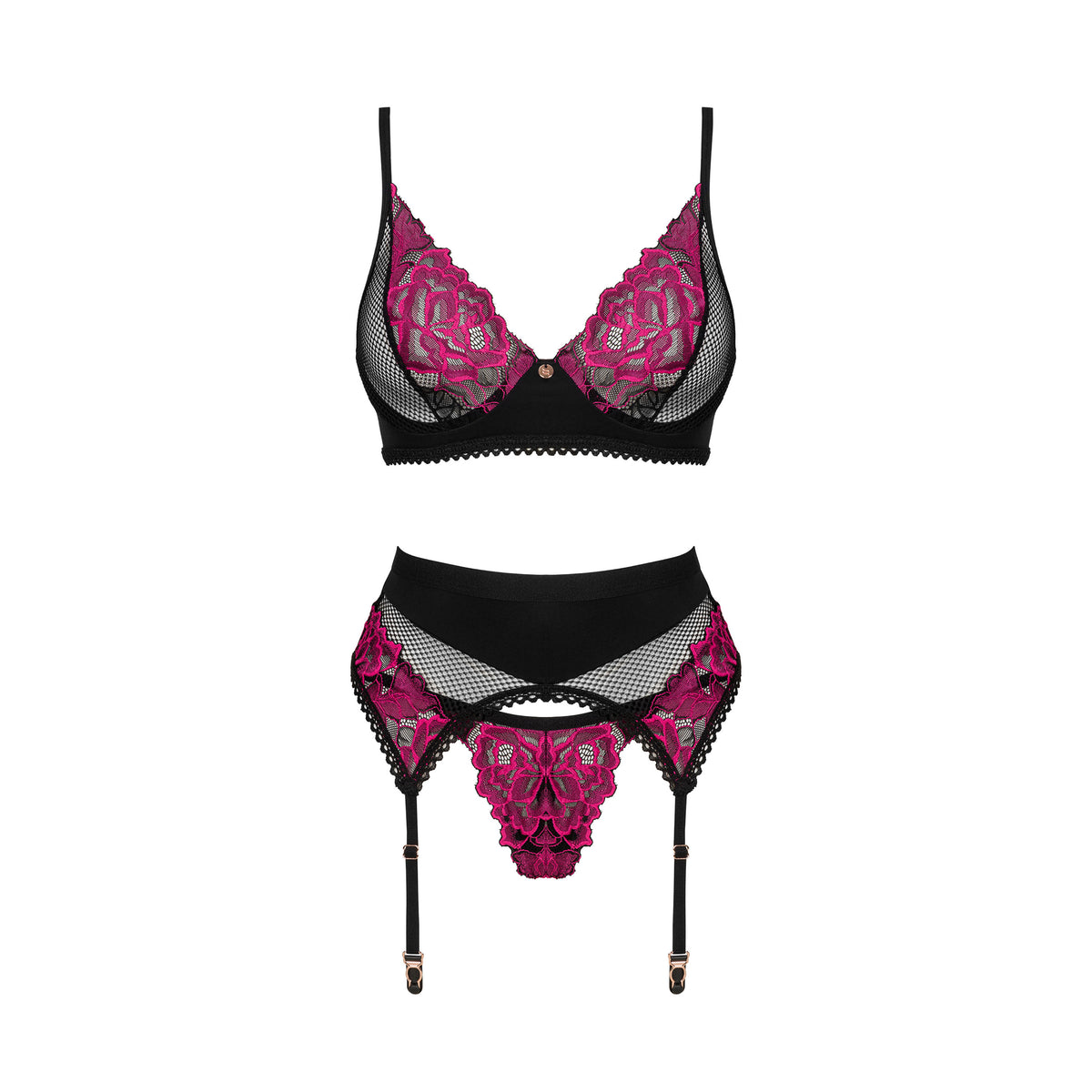 Sexy set reggiseno + perizoma + reggicalze Obsessive Rosenty
