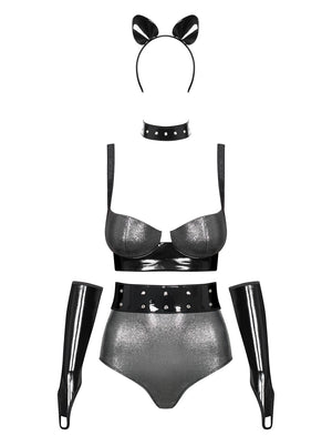 Sexy costume Obsessive Silveria grigio e nero 6 pz.