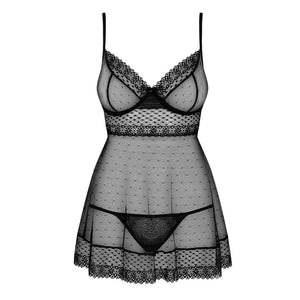 Sexy coordinato intimo babydoll + perizoma hot Obsessive 817-bab-1 nero