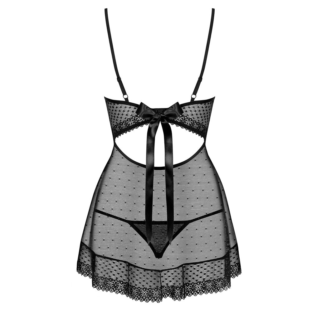 Sexy coordinato intimo babydoll + perizoma hot Obsessive 817-bab-1 nero