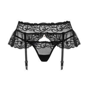 Sexy reggicalze + perizoma Obsessive 830-gar-1 pizzo nero