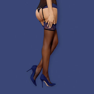 Sexy calze velate donna Obsessive 850-sto-6 nere con balza pizzo blu