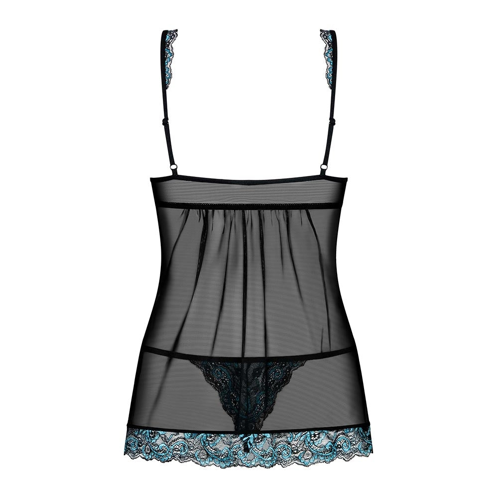 Sexy babydoll + perizoma Obsessive amanta nero celeste